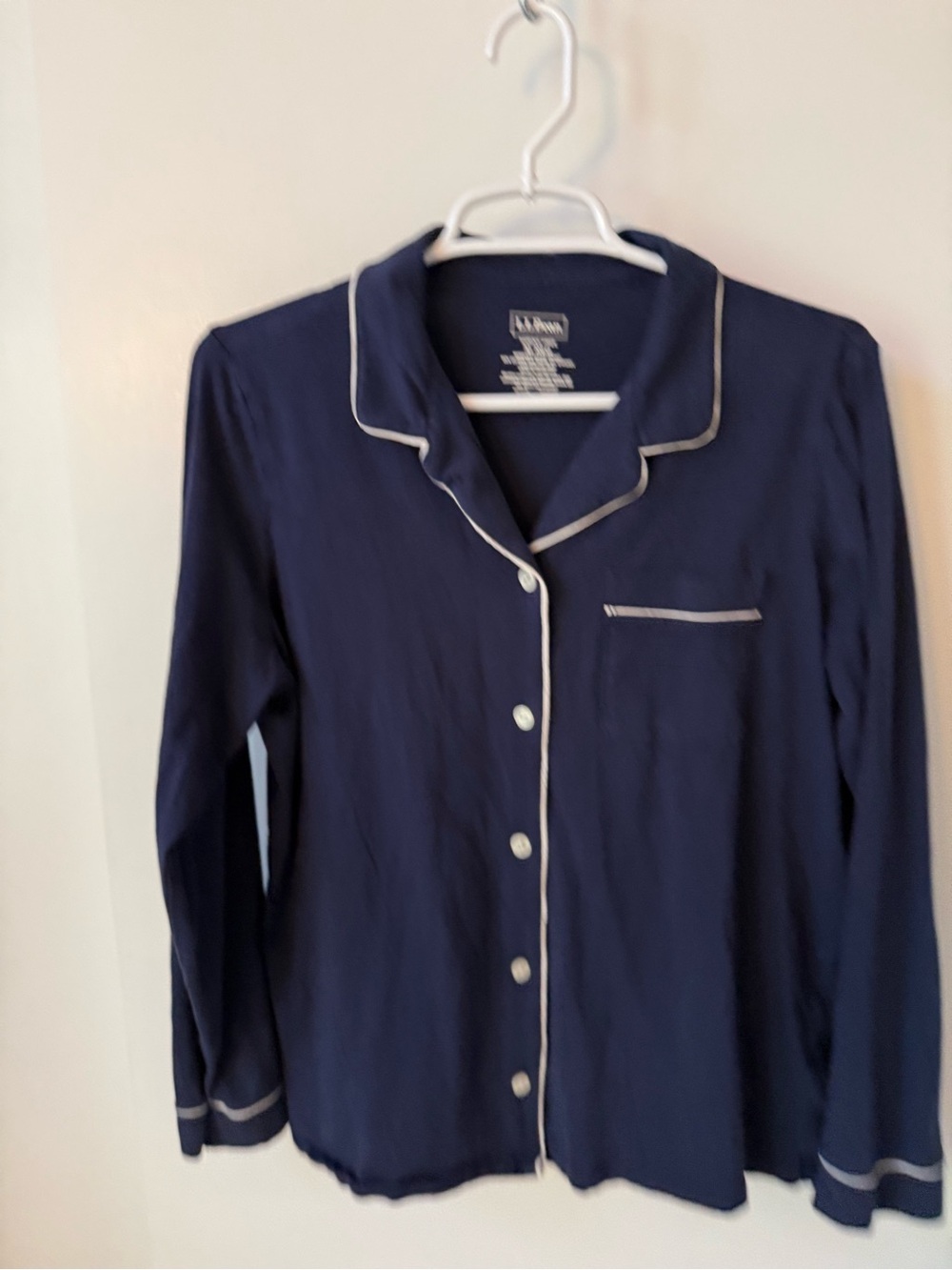 LL Bean Super Soft Shrink-Free Button-Front Long Sleeve Pajama Set Bright Navy - Picture 5 of 16